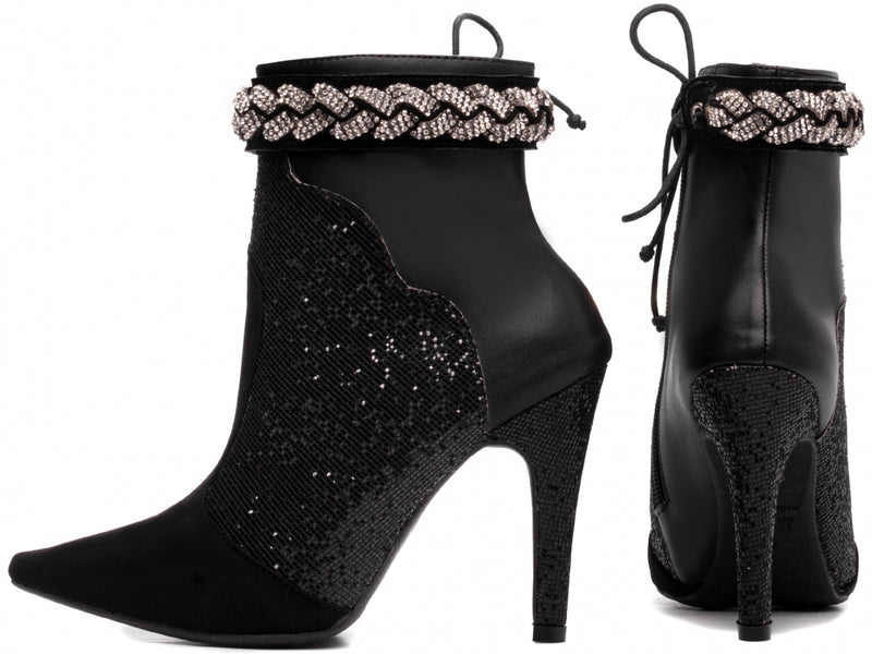 Bota Bico Fino Feminina com Glitter Preto