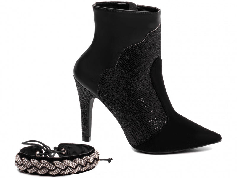 Bota Bico Fino Feminina com Glitter Preto